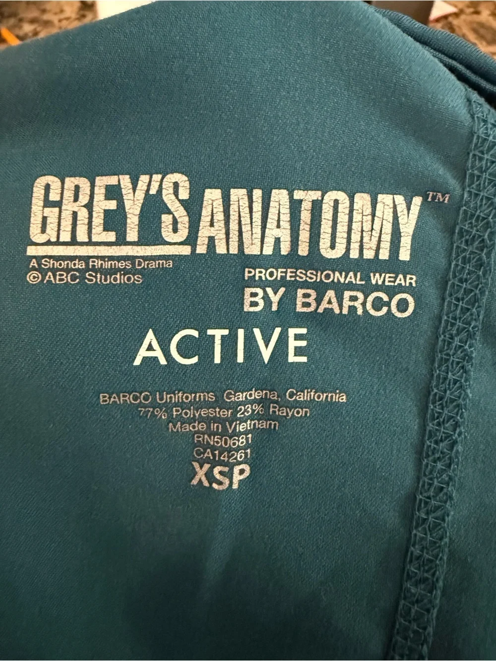 Matching Set of Grey's Anatomy ACTIVE Teal V-Neck Scrub Top S and Pants XS
